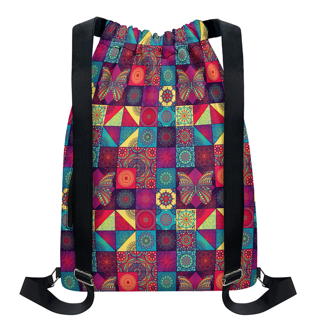 Bohemian Patchwork Pattern Print Drawstring Backpack