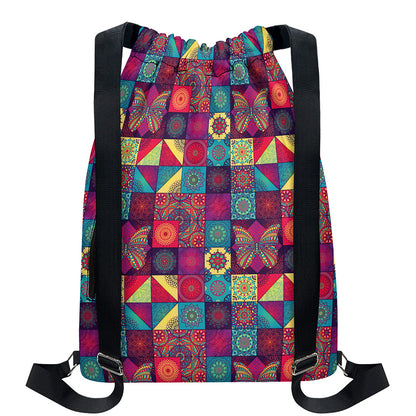 Bohemian Patchwork Pattern Print Drawstring Backpack