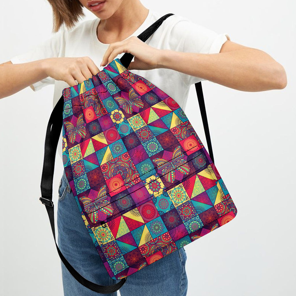 Bohemian Patchwork Pattern Print Drawstring Backpack