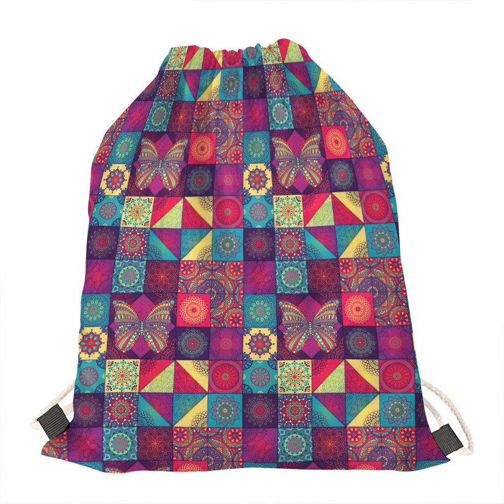 Bohemian Patchwork Pattern Print Drawstring Bag