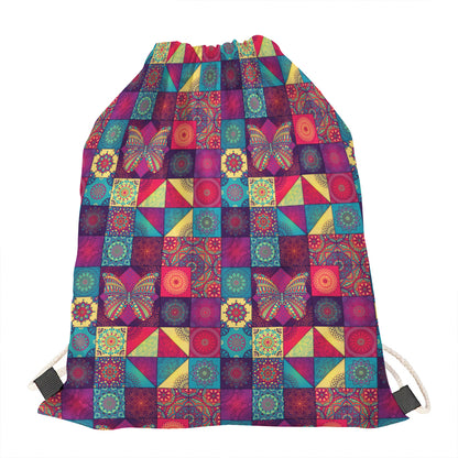 Bohemian Patchwork Pattern Print Drawstring Bag