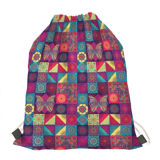 Bohemian Patchwork Pattern Print Drawstring Bag