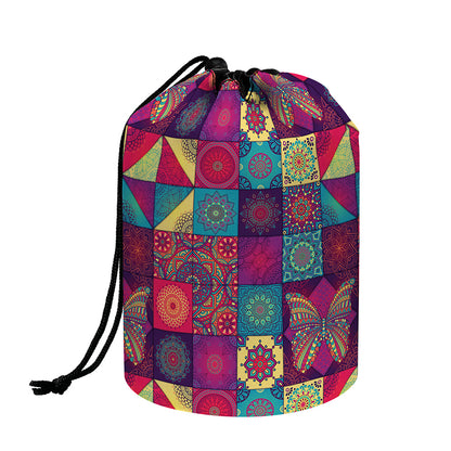 Bohemian Patchwork Pattern Print Drawstring Makeup Bag