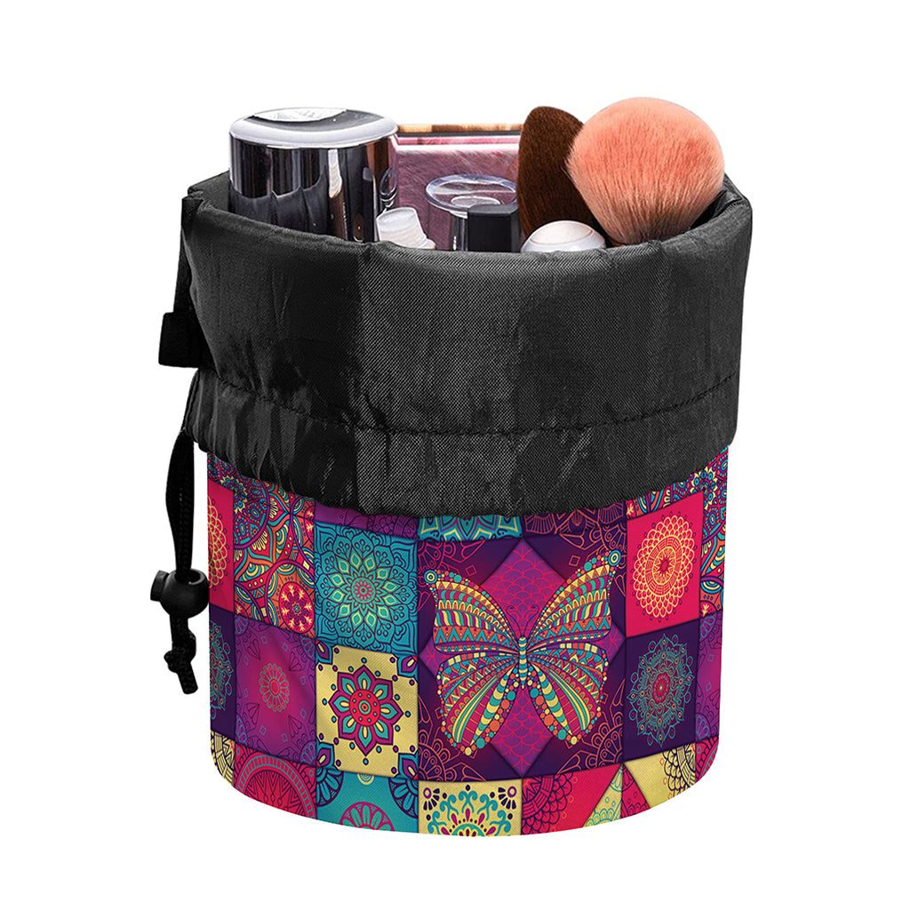 Bohemian Patchwork Pattern Print Drawstring Makeup Bag