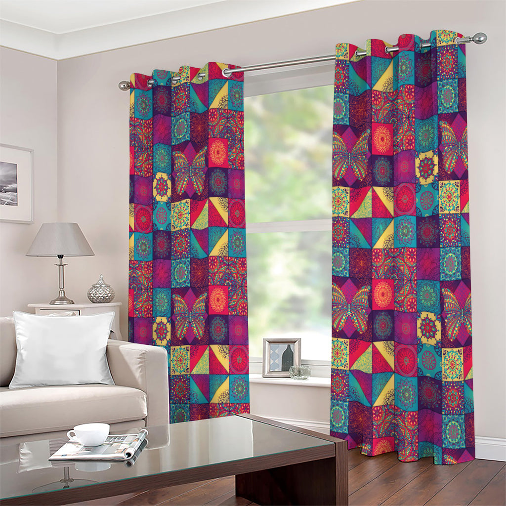 Bohemian Patchwork Pattern Print Extra Wide Grommet Curtains