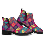 Bohemian Patchwork Pattern Print Flat Ankle Boots