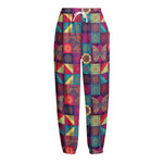 Bohemian Patchwork Pattern Print Fleece Lined Knit Pants