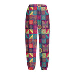 Bohemian Patchwork Pattern Print Fleece Lined Knit Pants