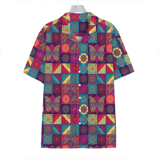 Bohemian Patchwork Pattern Print Hawaiian Shirt