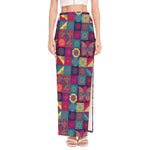 Bohemian Patchwork Pattern Print High Slit Maxi Skirt