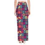Bohemian Patchwork Pattern Print High Slit Maxi Skirt