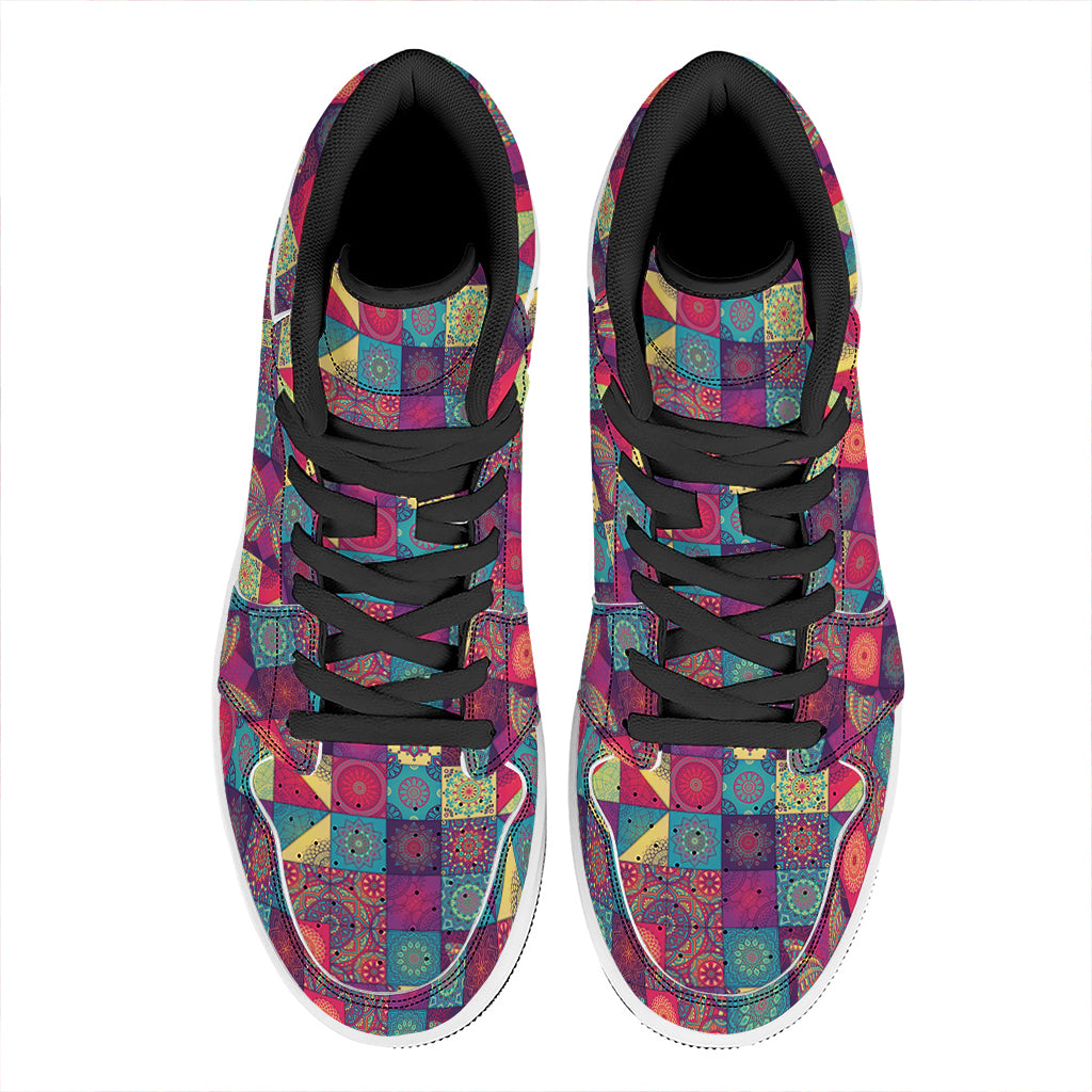 Bohemian Patchwork Pattern Print High Top Leather Sneakers