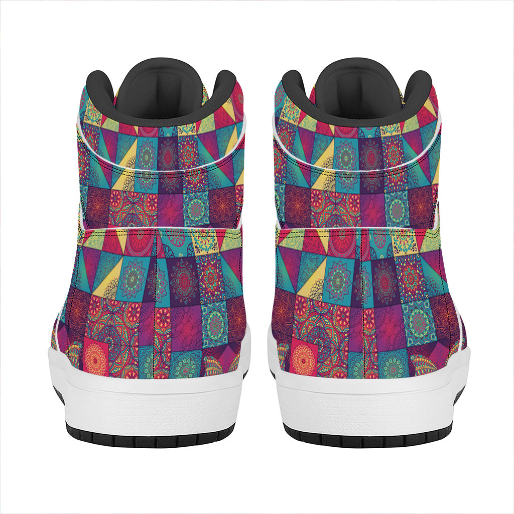 Bohemian Patchwork Pattern Print High Top Leather Sneakers