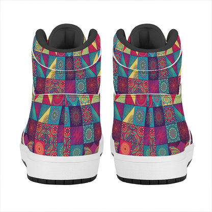Bohemian Patchwork Pattern Print High Top Leather Sneakers