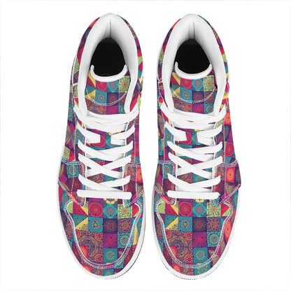 Bohemian Patchwork Pattern Print High Top Leather Sneakers