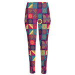 Bohemian Patchwork Pattern Print High-Waisted Pocket Leggings