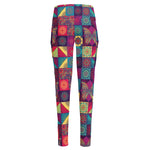 Bohemian Patchwork Pattern Print High-Waisted Pocket Leggings