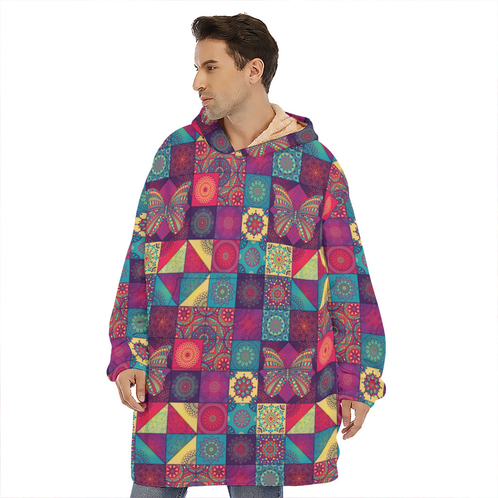Bohemian Patchwork Pattern Print Hoodie Blanket
