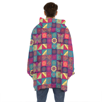 Bohemian Patchwork Pattern Print Hoodie Blanket