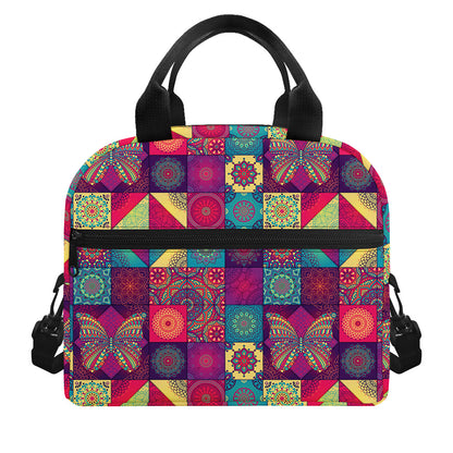 Bohemian Patchwork Pattern Print Insulated Lunch Bag