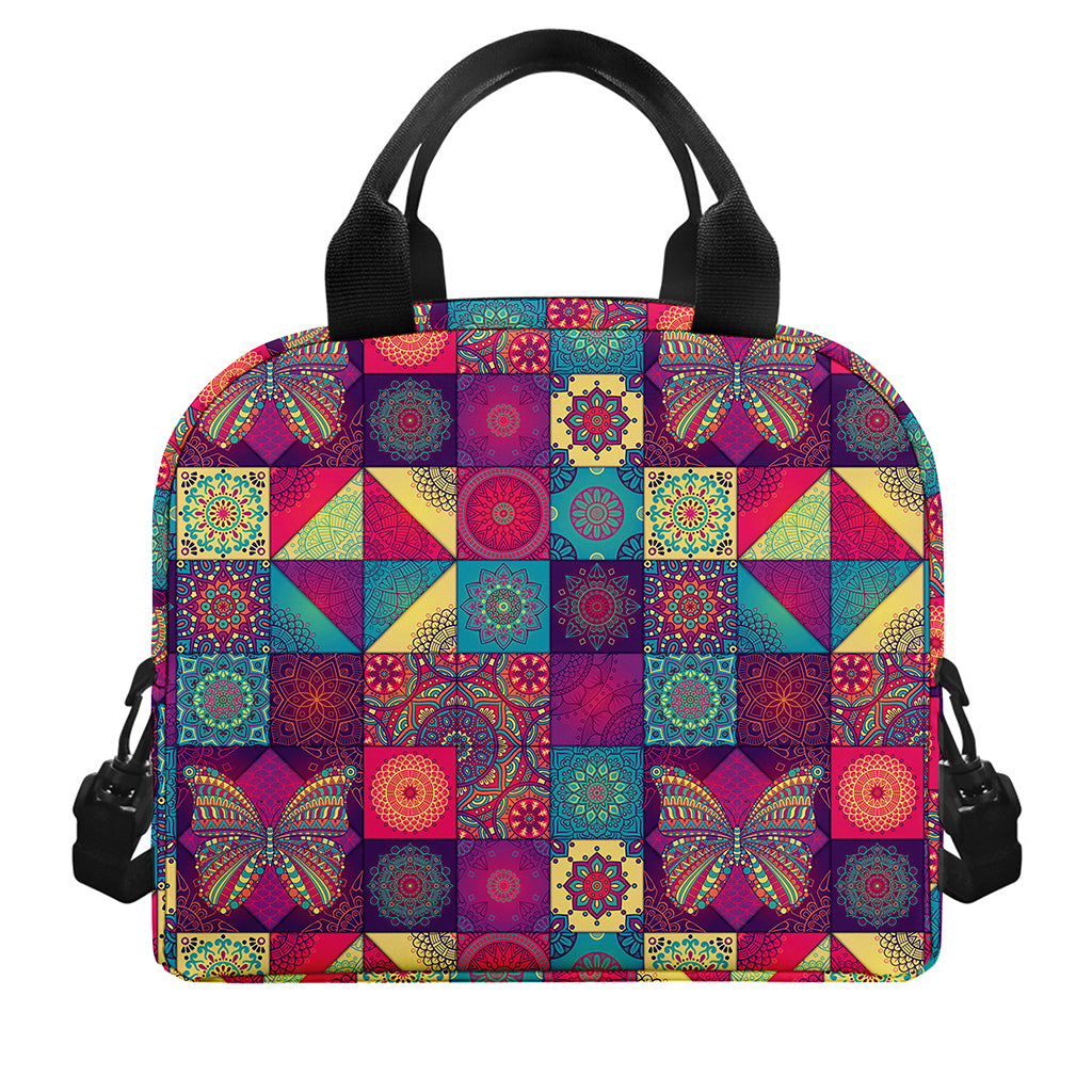 Bohemian Patchwork Pattern Print Insulated Lunch Bag