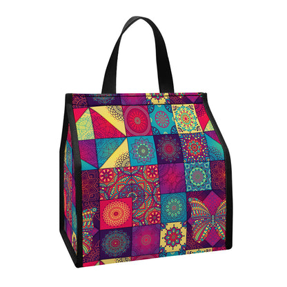 Bohemian Patchwork Pattern Print Insulated Lunch Tote