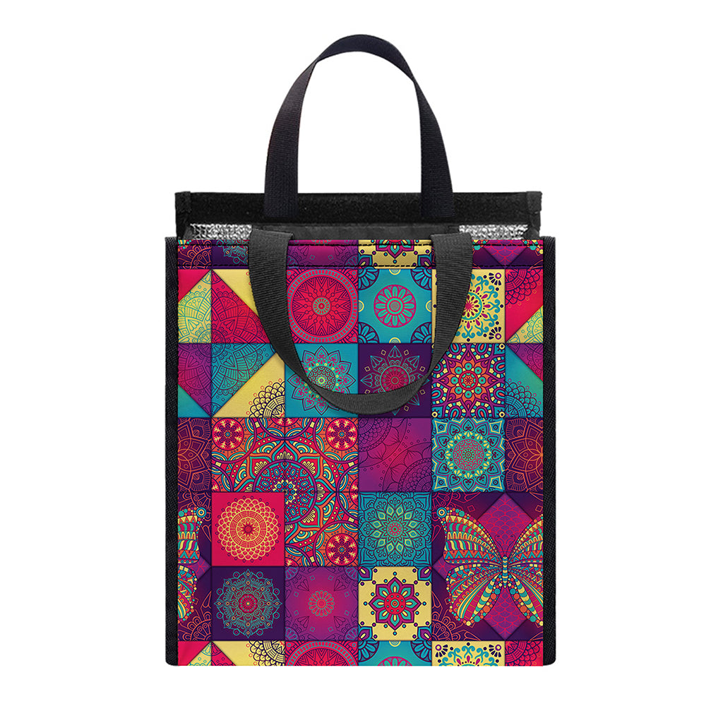 Bohemian Patchwork Pattern Print Insulated Lunch Tote