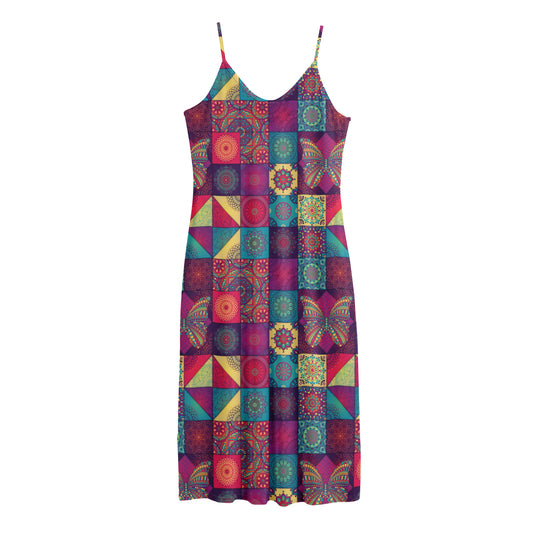 Bohemian Patchwork Pattern Print Jersey Midi Cami Dress