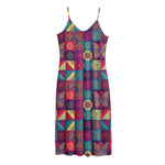 Bohemian Patchwork Pattern Print Jersey Midi Cami Dress