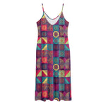 Bohemian Patchwork Pattern Print Jersey Midi Cami Dress