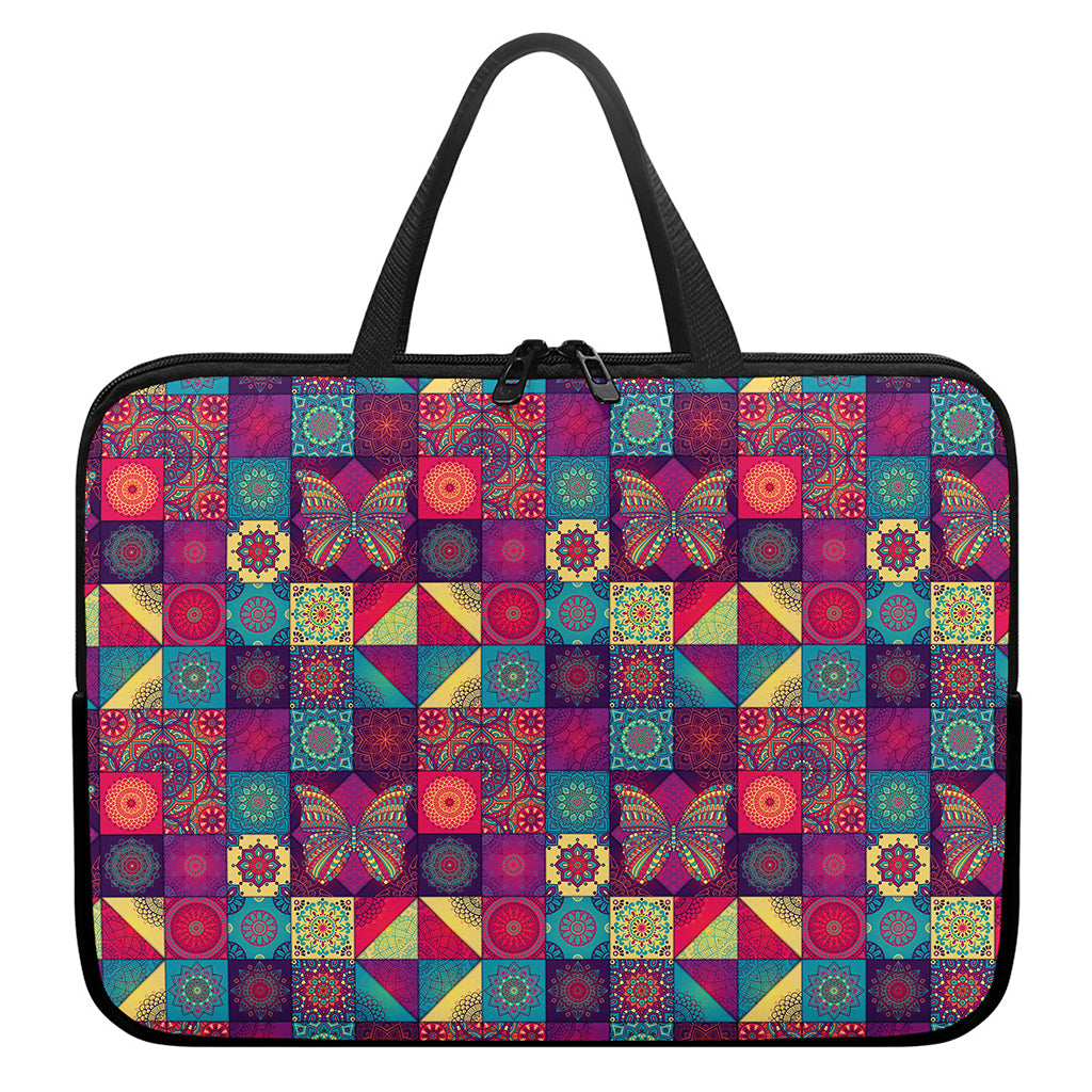 Bohemian Patchwork Pattern Print Laptop Sleeve With Handle