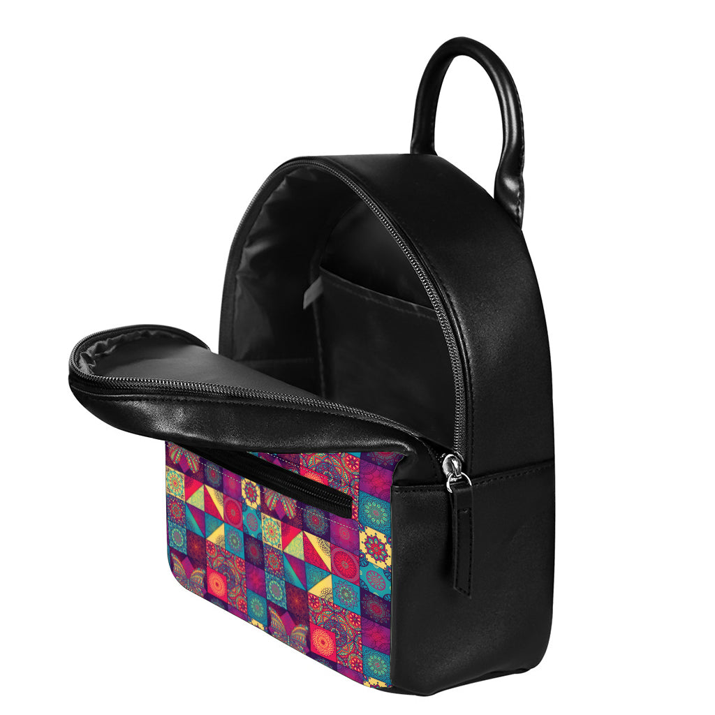 Bohemian Patchwork Pattern Print Leather Backpack