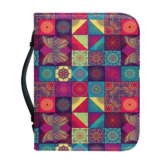 Bohemian Patchwork Pattern Print Leather Bible Cover