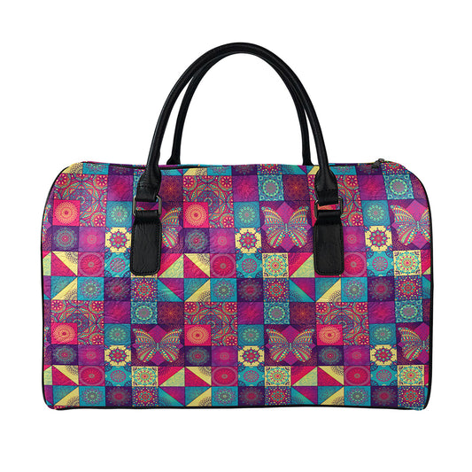 Bohemian Patchwork Pattern Print Leather Duffle Bag