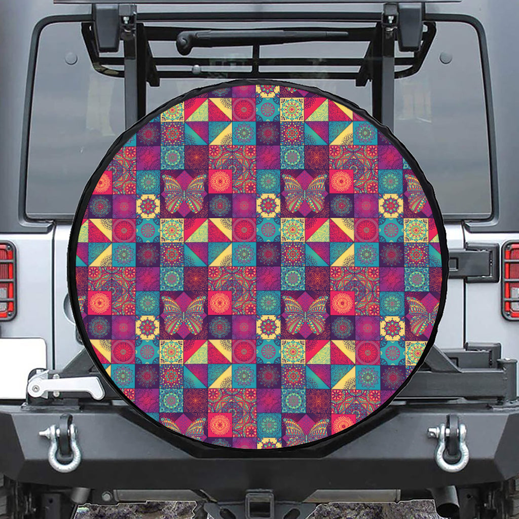 Bohemian Patchwork Pattern Print Leather Spare Tire Cover