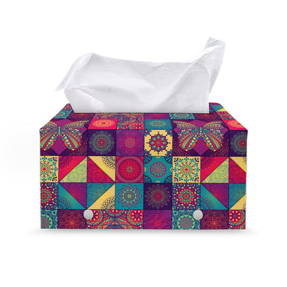 Bohemian Patchwork Pattern Print Leather Tissue Box Cover