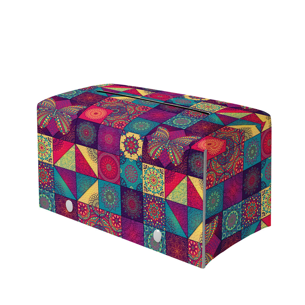 Bohemian Patchwork Pattern Print Leather Tissue Box Cover