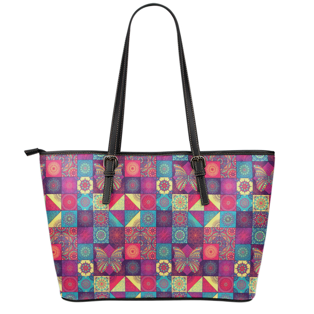 Bohemian Patchwork Pattern Print Leather Tote Bag