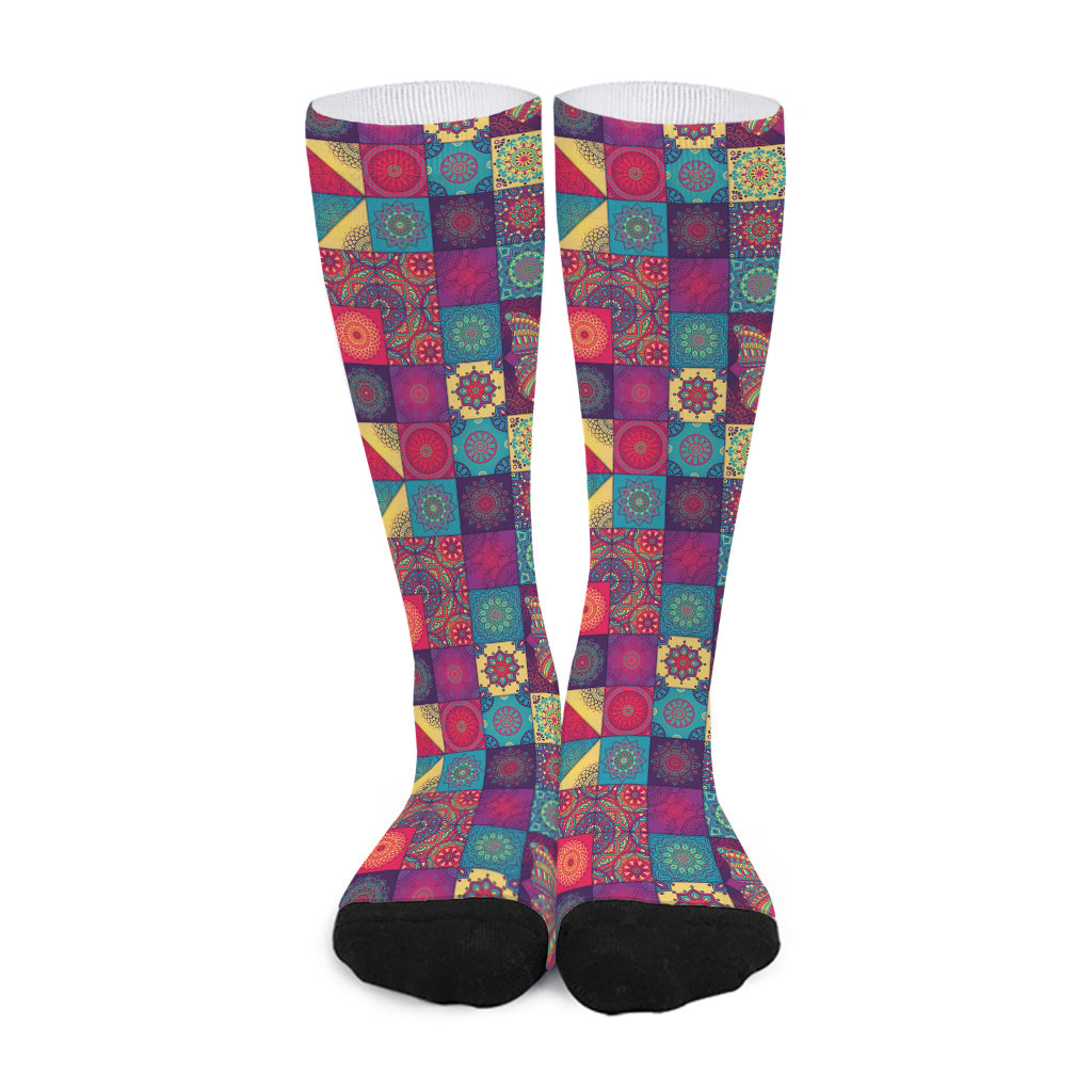 Bohemian Patchwork Pattern Print Long Socks