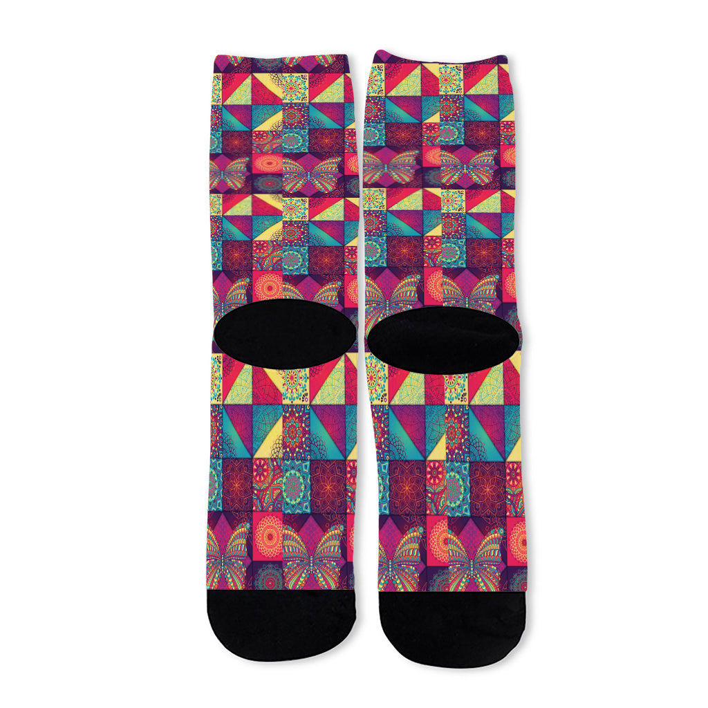 Bohemian Patchwork Pattern Print Long Socks