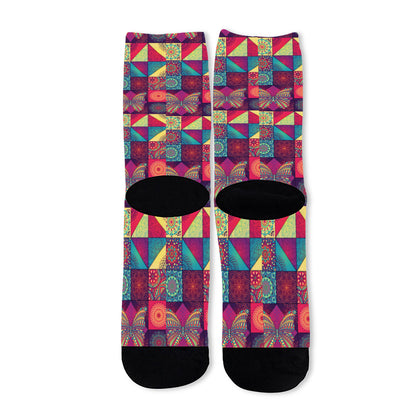 Bohemian Patchwork Pattern Print Long Socks