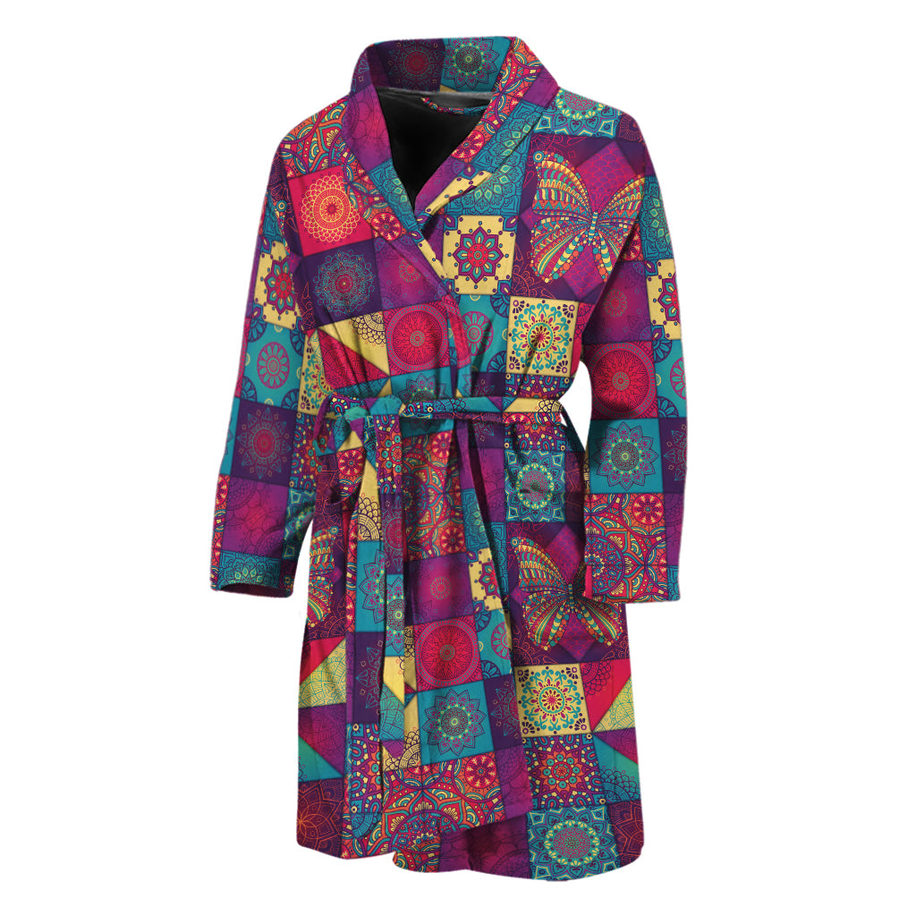 Bohemian Patchwork Pattern Print Men's Bathrobe