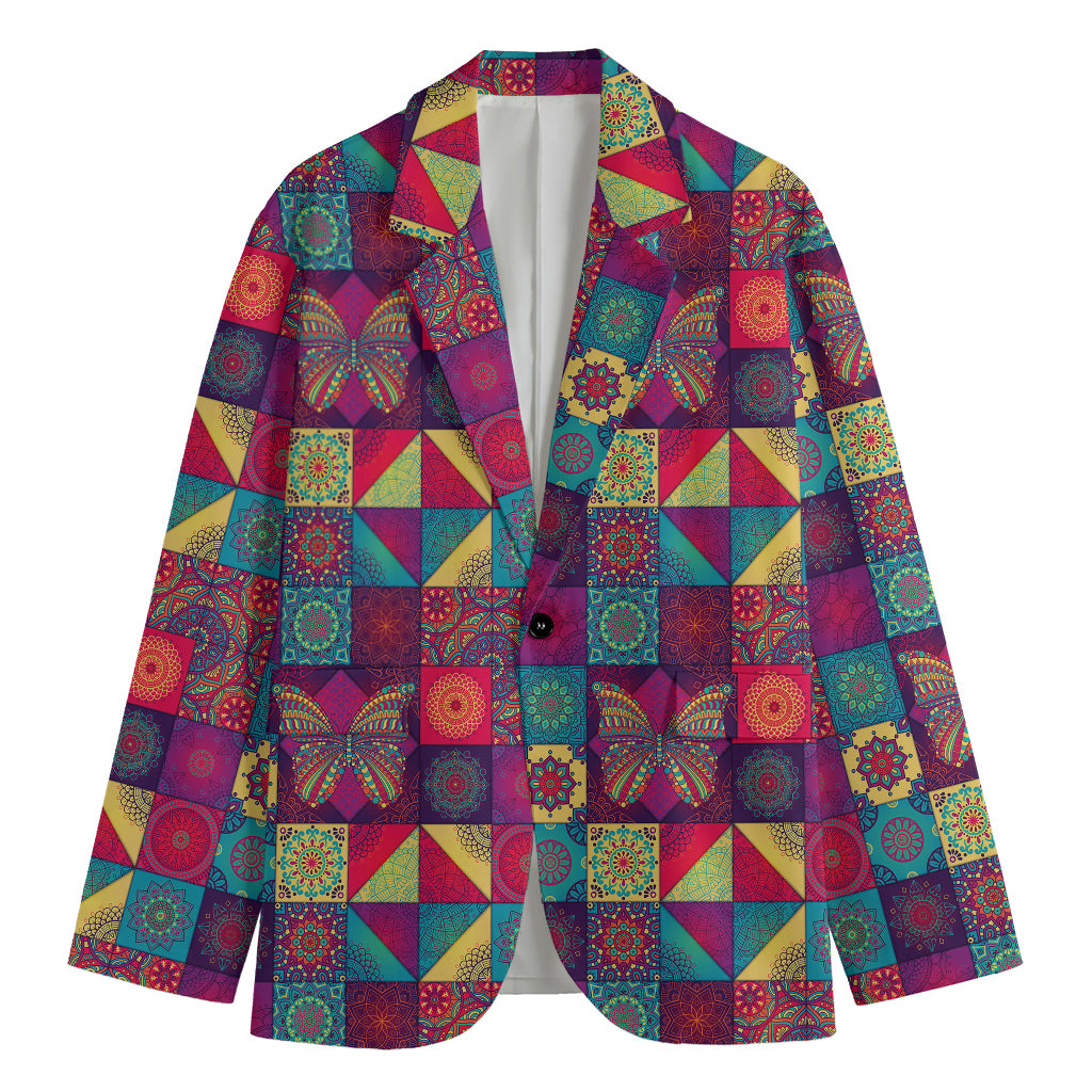 Bohemian Patchwork Pattern Print Men's Blazer
