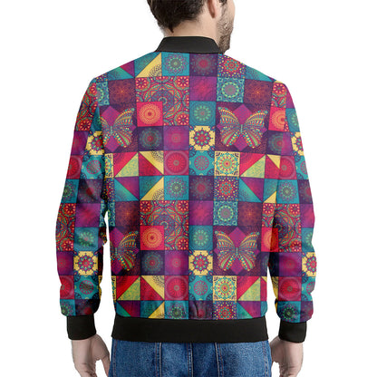 Bohemian Patchwork Pattern Print Men's Bomber Jacket