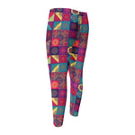 Bohemian Patchwork Pattern Print Men's Compression Pants