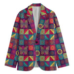 Bohemian Patchwork Pattern Print Men's Cotton Blazer