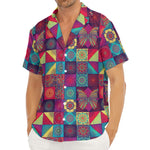 Bohemian Patchwork Pattern Print Men's Deep V-Neck Shirt