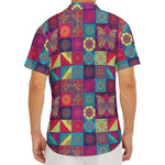 Bohemian Patchwork Pattern Print Men's Deep V-Neck Shirt