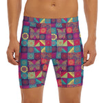 Bohemian Patchwork Pattern Print Men's Long Boxer Briefs