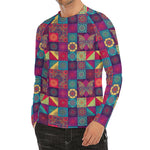 Bohemian Patchwork Pattern Print Men's Long Sleeve Rash Guard